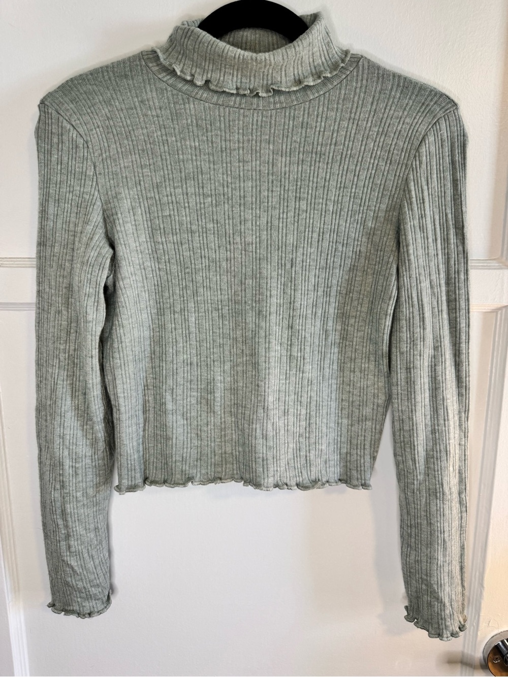 NWT Madewell Ribbed Ruffle Turtleneck Top Gray Size Small